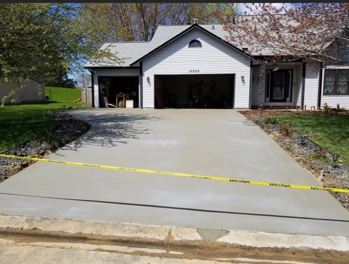 New concrete driveway installation